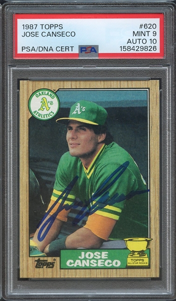 1987 TOPPS 620 SIGNED JOSE CANSECO PSA MINT 9 PSA/DNA AUTO 10