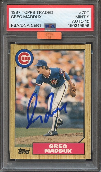 1987 TOPPS TRADED 70T SIGNED GREG MADDUX PSA MINT 9 PSA/DNA AUTO 10 MBA BRONZE