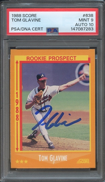 1988 SCORE 638 SIGNED TOM GLAVINE PSA MINT 9 PSA/DNA AUTO 10