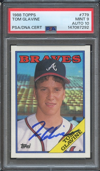 1988 TOPPS 779 SIGNED TOM GLAVINE PSA MINT 9 PSA/DNA AUTO 10