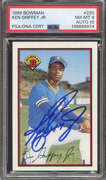1989 BOWMAN 220 SIGNED KEN GRIFFEY JR PSA NM-MT 8 PSA/DNA AUTO 10