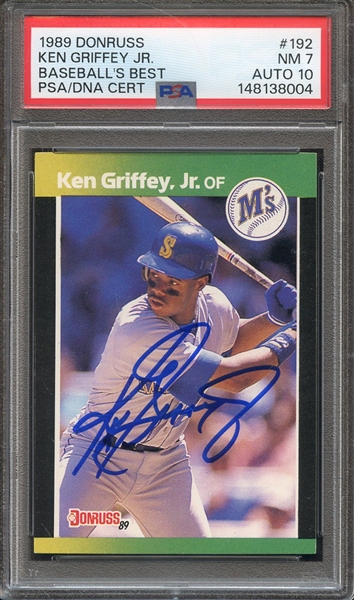 1989 DONRUSS BASEBALL'S BEST 192 SIGNED KEN GRIFFEY JR PSA NM 7 PSA/DNA AUTO 10