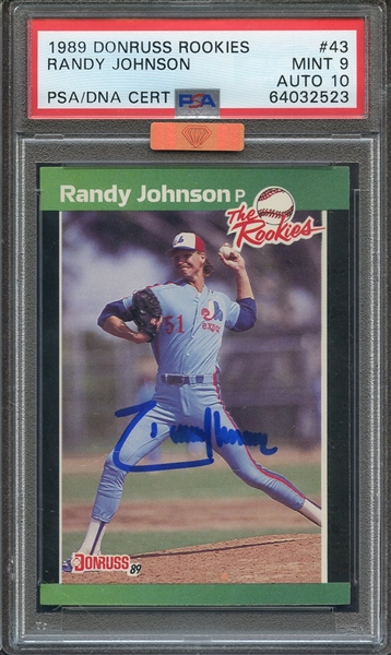 1989 DONRUSS ROOKIES 43 SIGNED RANDY JOHNSON PSA MINT 9 PSA/DNA AUTO 10 MBA BRONZE