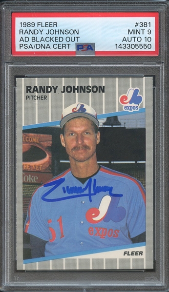 1989 FLEER 381 SIGNED RANDY JOHNSON PSA MINT 9 PSA/DNA AUTO 10