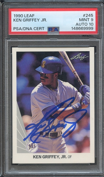 1990 LEAF 245 SIGNED KEN GRIFFEY JR PSA MINT 9 PSA/DNA AUTO 10