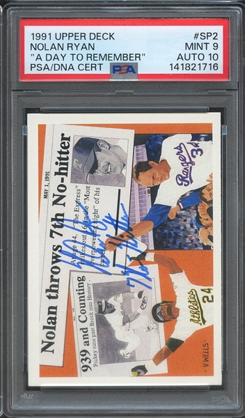1991 UPPER DECK SP2 SIGNED NOLAN RYAN 7 NO HITTERS PSA MINT 9 PSA/DNA AUTO 10