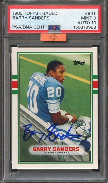 1989 TOPPS TRADED 83T SIGNED BARRY SANDERS PSA MINT 9 PSA/DNA AUTO 10