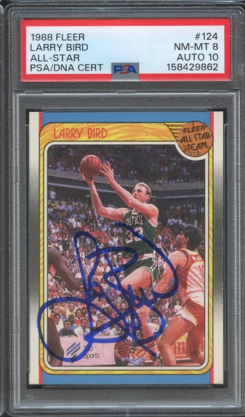 1988 FLEER 124 SIGNED LARRY BIRD ALL STAR PSA NM-MT 8 PSA/DNA AUTO 10