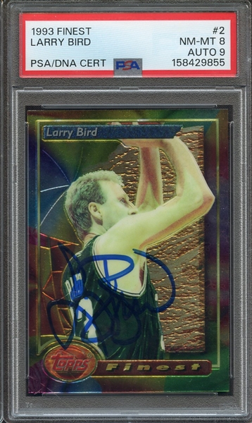 1993 FINEST 2 SIGNED LARRY BIRD PSA NM-MT 8 PSA/DNA AUTO 9