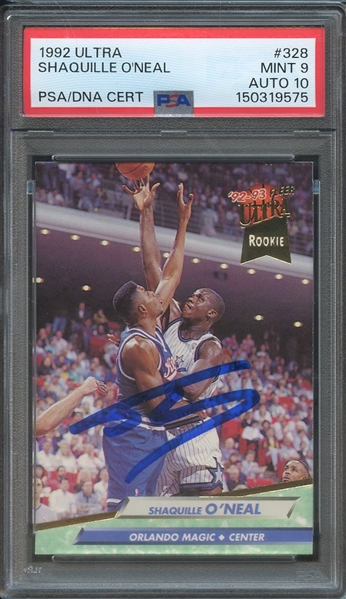 1992 ULTRA 328 SIGNED SHAQUILLE O'NEAL PSA MINT 9 PSA/DNA AUTO 10