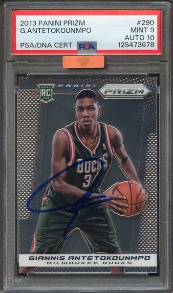 2013 PANINI PRIZM 290 SIGNED GIANNIS ANTETOKOUNMPO PSA MINT 9 PSA/DNA AUTO 10 MBA BRONZE