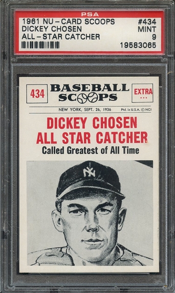 1961 NU-CARD SCOOPS 434 DICKEY CHOSEN ALL STAR CATCHER PSA MINT 9