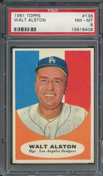 1961 TOPPS 136 WALT ALSTON PSA NM-MT 8