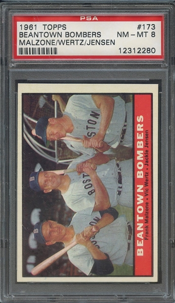 1961 TOPPS 173 BEANTOWN BOMBERS MALZONE/WERTZ/JENSEN PSA NM-MT 8