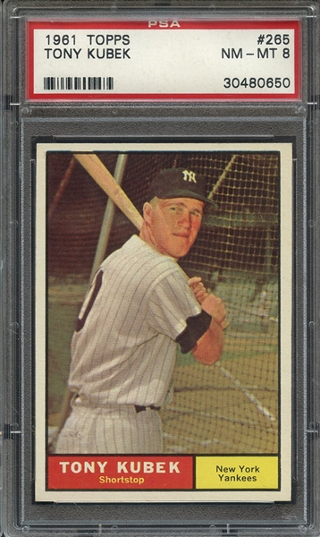 1961 TOPPS 265 TONY KUBEK PSA NM-MT 8