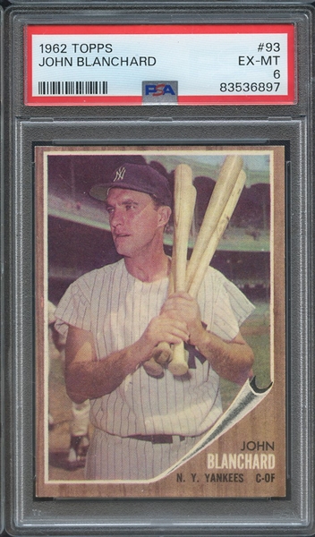 1962 TOPPS 93 JOHN BLANCHARD PSA EX-MT 6