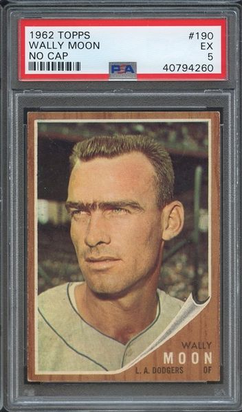 1962 TOPPS 190 WALLY MOON NO CAP PSA EX 5
