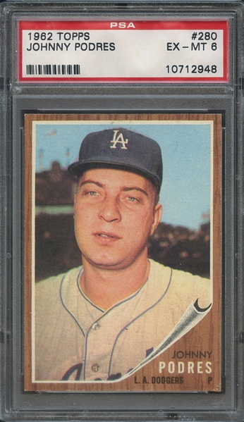 1962 TOPPS 280 JOHNNY PODRES PSA EX-MT 6
