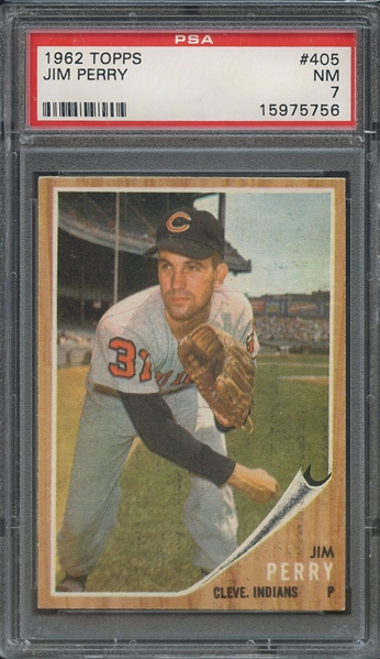 1962 TOPPS 405 JIM PERRY PSA NM 7