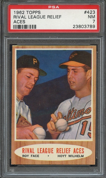 1962 TOPPS 423 RIVAL LEAGUE RELIEF ACES PSA NM 7