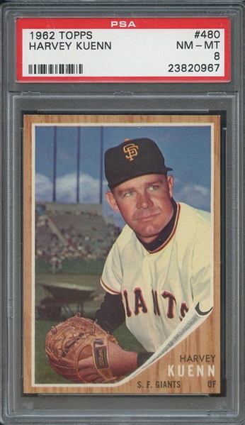 1962 TOPPS 480 HARVEY KUENN PSA NM-MT 8