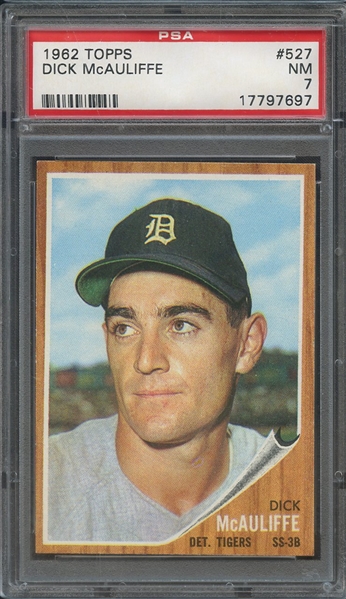 1962 TOPPS 527 DICK McAULIFFE PSA NM 7