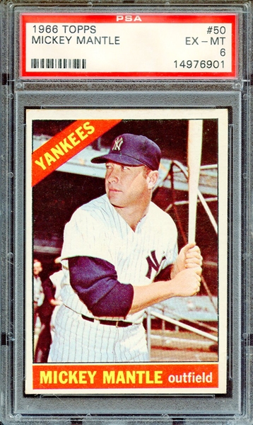 1966 TOPPS 50 MICKEY MANTLE PSA EX-MT 6