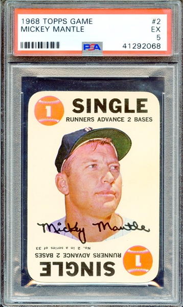 1968 TOPPS GAME 2 MICKEY MANTLE PSA EX 5