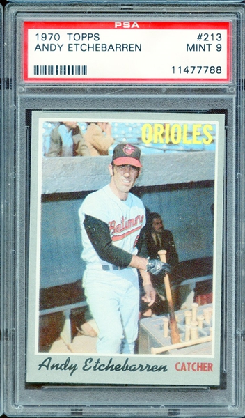 1970 TOPPS 213 ANDY ETCHEBARREN PSA MINT 9