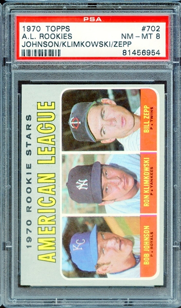 1970 TOPPS 702 A.L. ROOKIES JOHNSON/KLIMKOWSKI/ZEPP PSA NM-MT 8