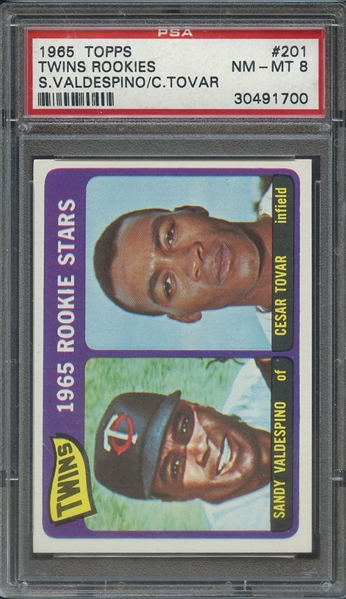 1965 TOPPS 201 TWINS ROOKIES S.VALDESPINO/C.TOVAR PSA NM-MT 8