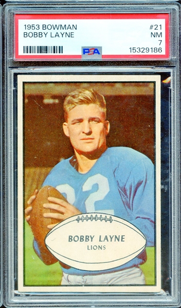 1953 BOWMAN 21 BOBBY LAYNE PSA NM 7