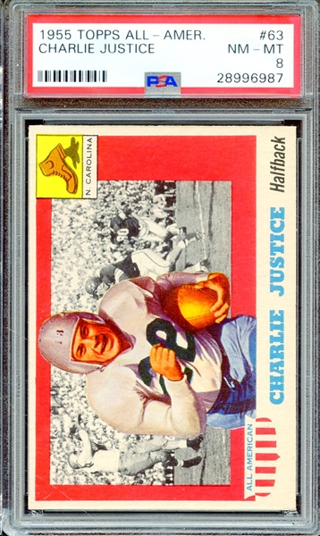 1955 TOPPS ALL-AMER. 63 CHARLIE JUSTICE PSA NM-MT 8