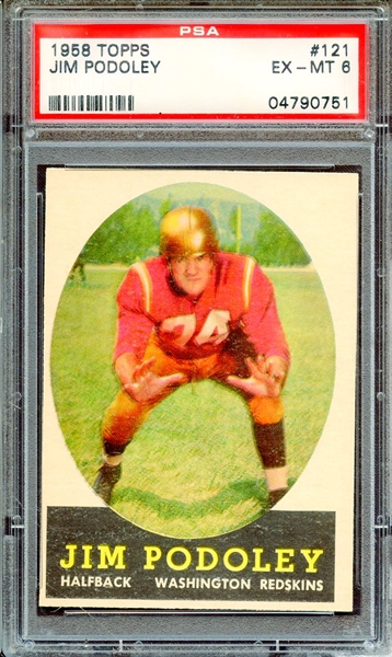 1958 TOPPS 121 JIM PODOLEY PSA EX-MT 6