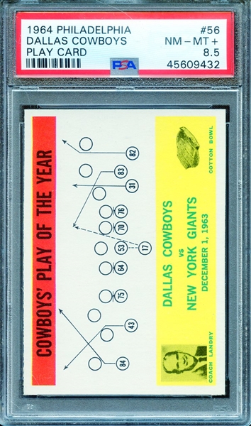 1964 PHILADELPHIA 56 DALLAS COWBOYS PLAY CARD PSA NM-MT+ 8.5