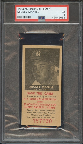 1954 NY JOURNAL AMERICAN MICKEY MANTLE PSA EX 5