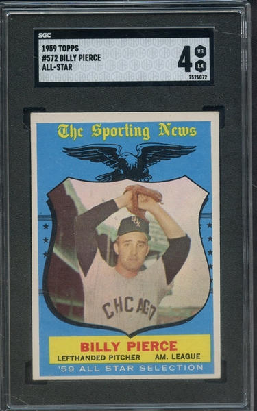 1959 TOPPS 572 BILLY PIERCE ALL STAR SGC VG-EX 4