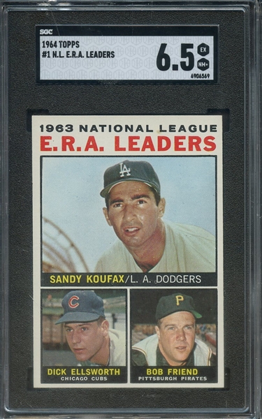 1964 TOPPS 1 NL ERA LEADERS KOUFAX SGC EX-MT+ 6.5