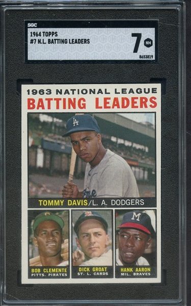 1964 TOPPS 7 NL BATTING LEADERS CLEMENTE AARON SGC NM 7