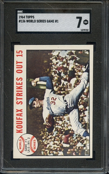 1964 TOPPS 136 WORLD SERIES GAME 1 KOUFAX SGC NM 7