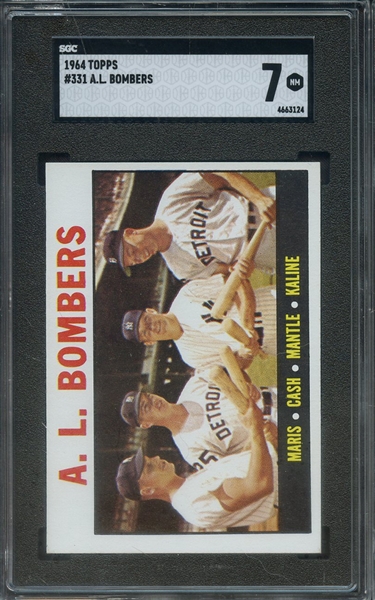 1964 TOPPS 331 AL BOMBERS MARIS MANTLE KALINE SGC NM 7
