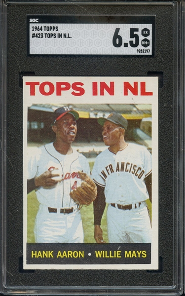 1964 TOPPS 423 TOPS IN NL AARON MAYS SGC EX-MT+ 6.5