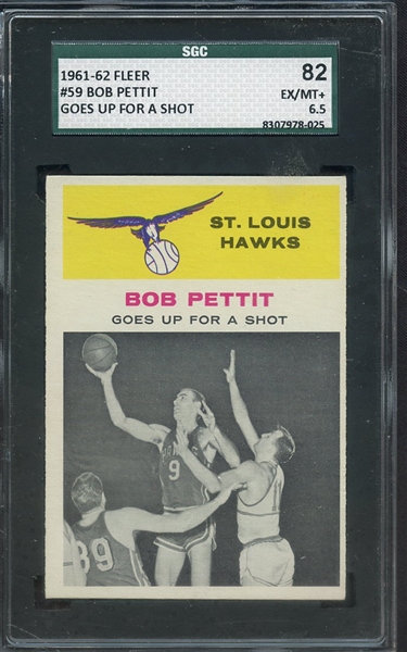 1961 FLEER 59 BOB PETTIT IN ACTION SGC EX/MT+ 82 / 6.5