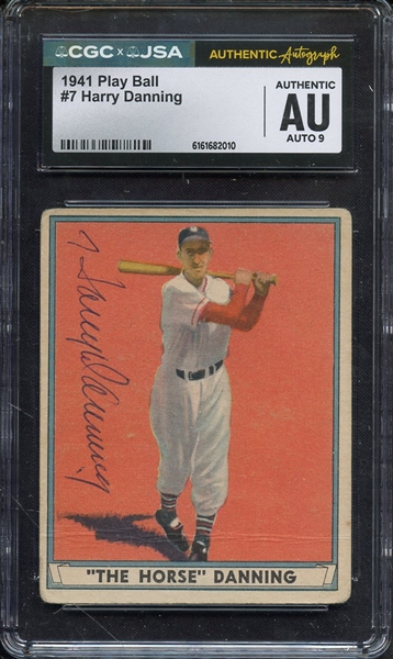 1941 PLAY BALL 7 SIGNED HARRY DANNING CGC AUTHENTIC JSA AUTO 9