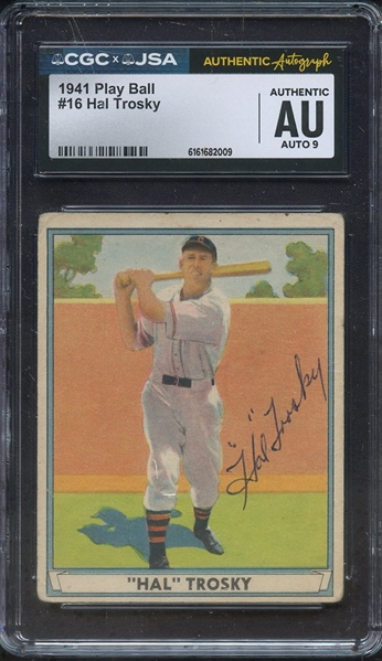 1941 PLAY BALL 16 SIGNED HAL TROSKY CGC AUTHENTIC JSA AUTO 9