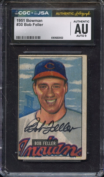 1951 BOWMAN 30 SIGNED BOB FELLER CGC AUTHENTIC JSA AUTO 9