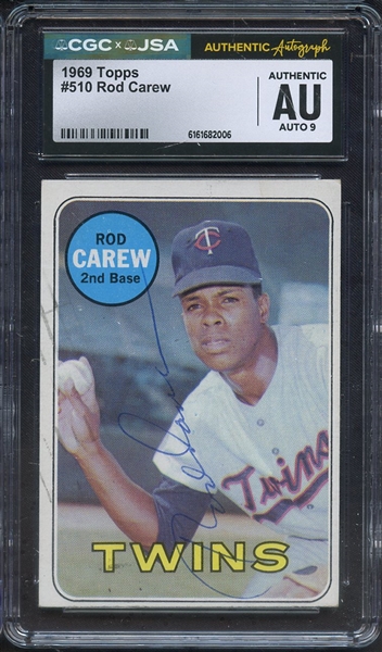 1969 TOPPS 510 SIGNED ROD CAREW CGC AUTHENTIC JSA AUTO 9