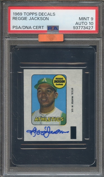 1969 TOPPS DECALS SIGNED REGGIE JACKSON PSA MINT 9 PSA/DNA AUTO 10 MBA BRONZE
