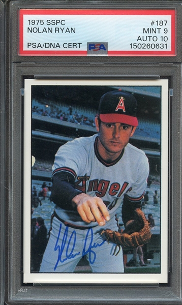 1975 SSPC 187 SIGNED NOLAN RYAN PSA MINT 9 PSA/DNA AUTO 10
