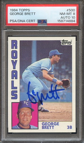1984 TOPPS 500 SIGNED GEORGE BRETT PSA NM-MT 8 PSA/DNA AUTO 10